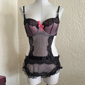 Victoria’s Secret Sexy Little Things Pink Black Lace French Maid Lingerie 36C
